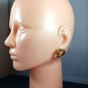 Vintage Monet Double Curb Chain Chunky Gold Tone Pierced Earrings